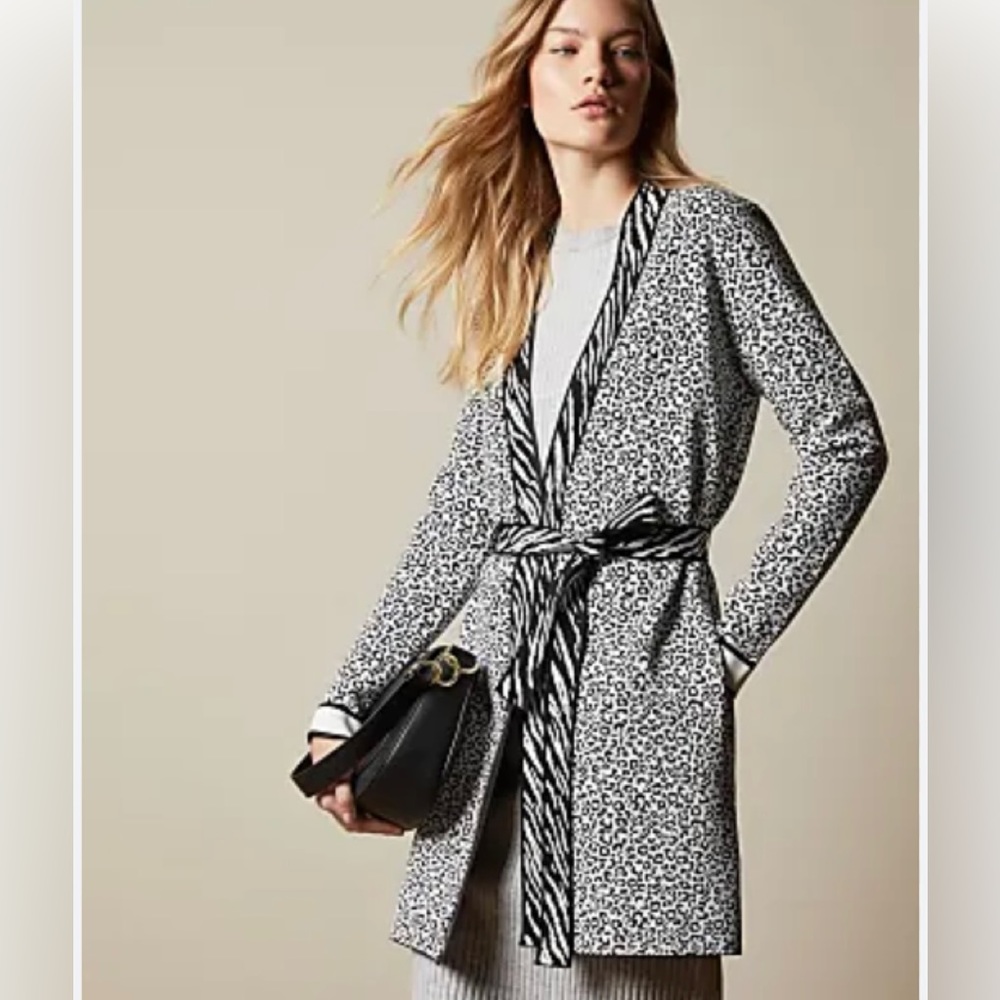 TED BAKER Womens Ivory Lyyinda Zebra Jacquard Cardigan